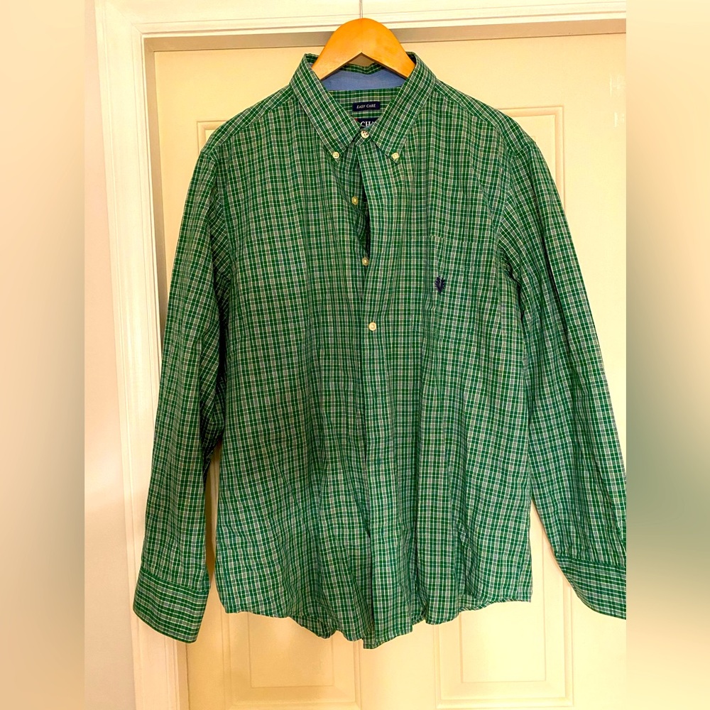 Green and white Chaps Ralph Lauren dressy but casual button down shirt.